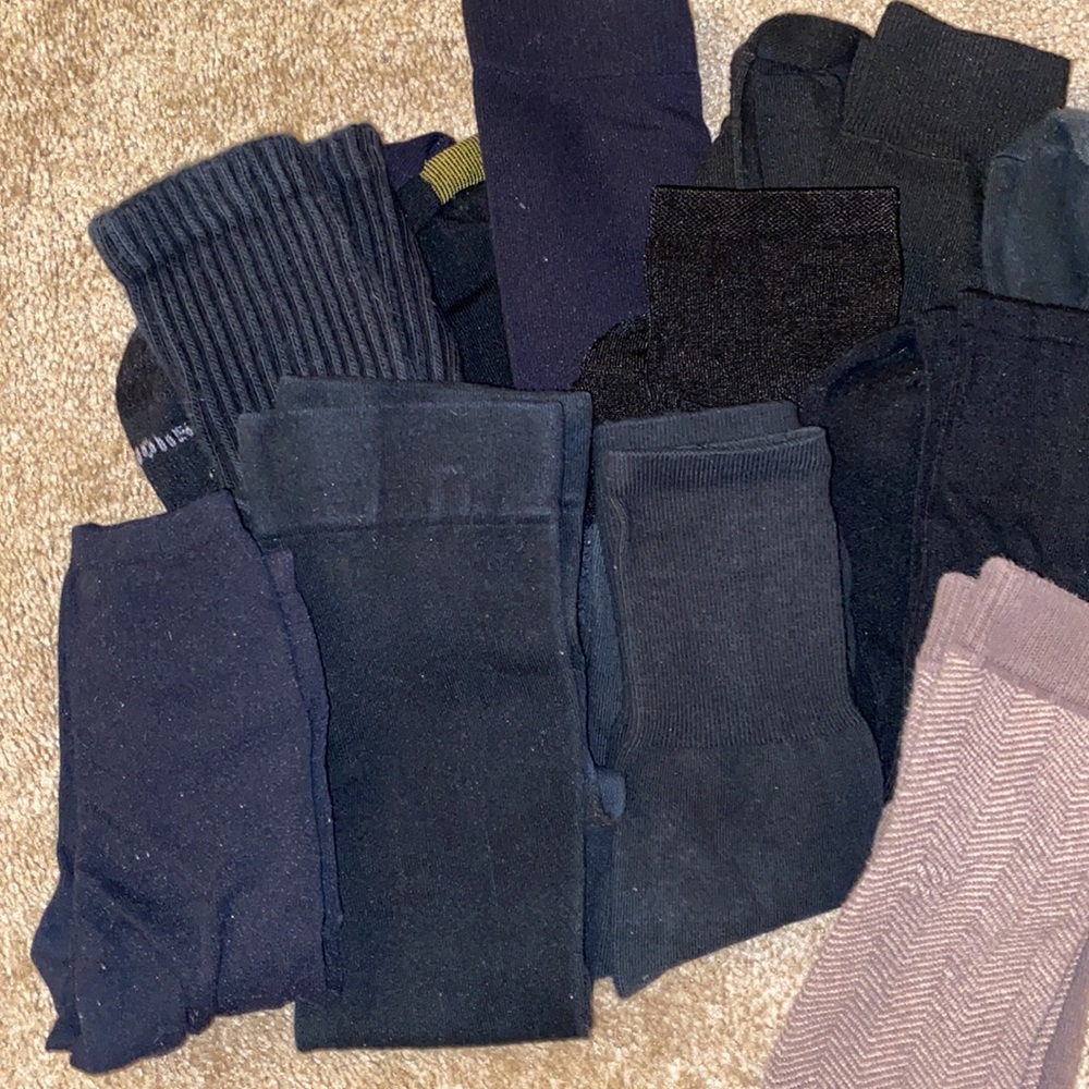 14 pairs of black socks, no holes. Some ankle socks, some long socks. - Picture 2 of 6